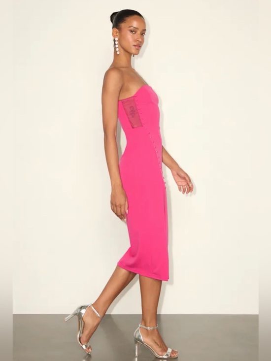 Lulus Dresses & Skirts - NWT Lulus Strapless Pink Midi Dress with sheer side panel, button details & slit